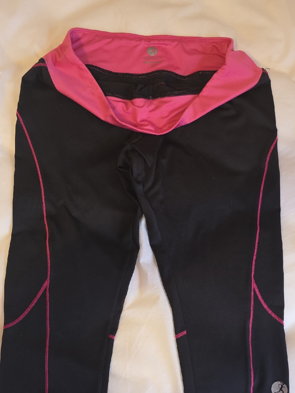 Women's Black Capri Leggings with Pink Trim - Activewear